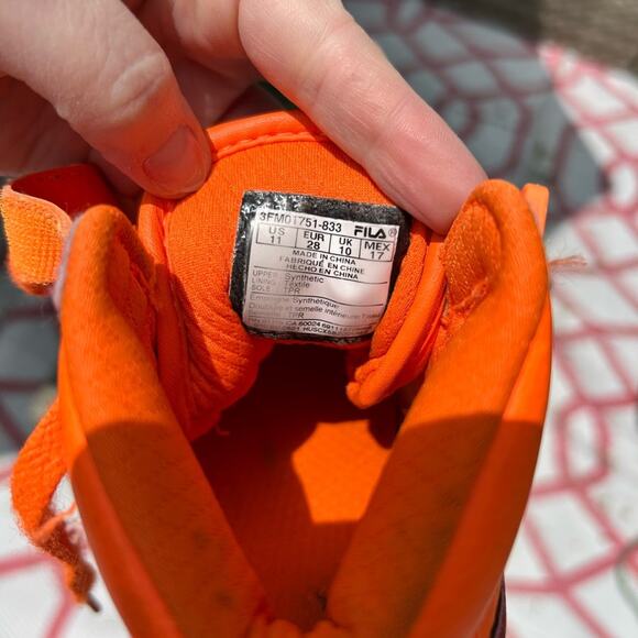 Vintage-Style Fila Basketball High Tops – “Hazard” Orange/Black – Kids Size 11 - Picture 4 of 4